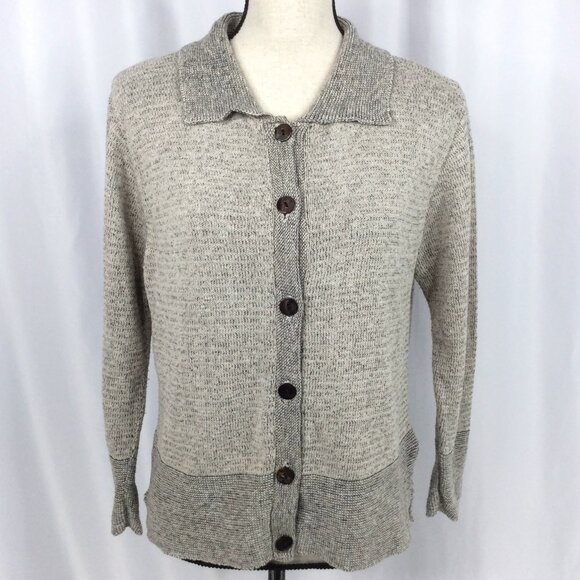 United Knitwear Co Cardigan Sweater Womens Size Small Beige Cotton Linen Blend - Picture 1 of 9